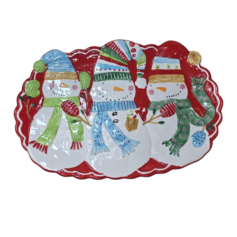 Pier 1 Imports Snowman Christmas Turkey Cookie Serving Platter Large Ceramic